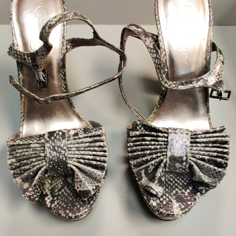 Animal Print Bow Shiny Platform Block Heel Ankle … - image 8